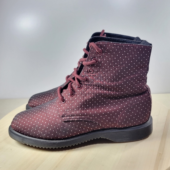 Dr. Martens Evan Maroon & White Polka Dots Boots Booties Women's Size 7 - Picture 3 of 14